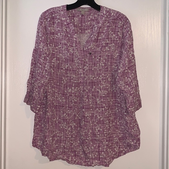 Woman Within Tops - WOMAN WITHIN 3/4 Sleeve-Henley Style-Floral Tunic. Size L 18/20